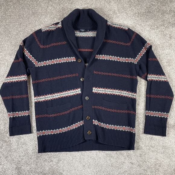 J Crew Factory Cardigan Mens Large Lambs Wool Shawl Collar Nordic Heritage - Picture 1 of 13